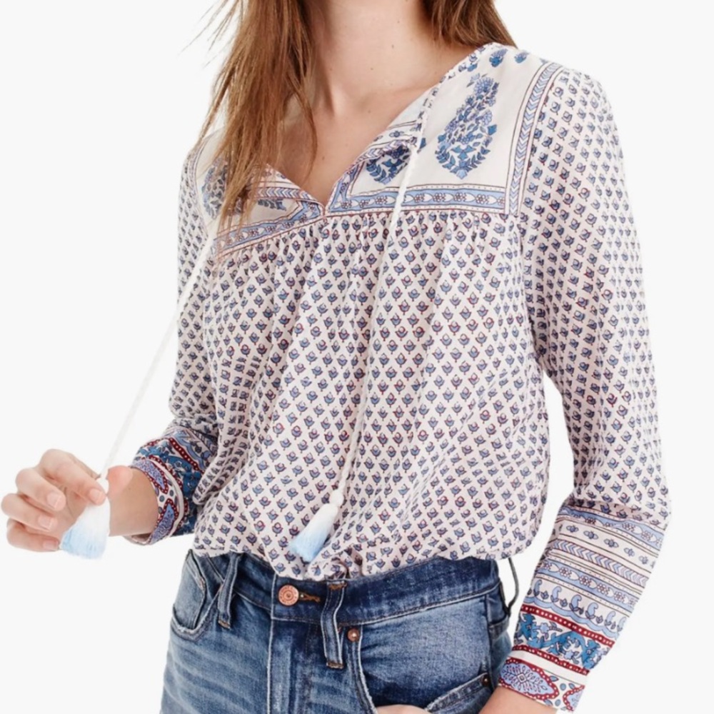 Floral Paisley Cotton Peasant Top - Picture 7 of 8